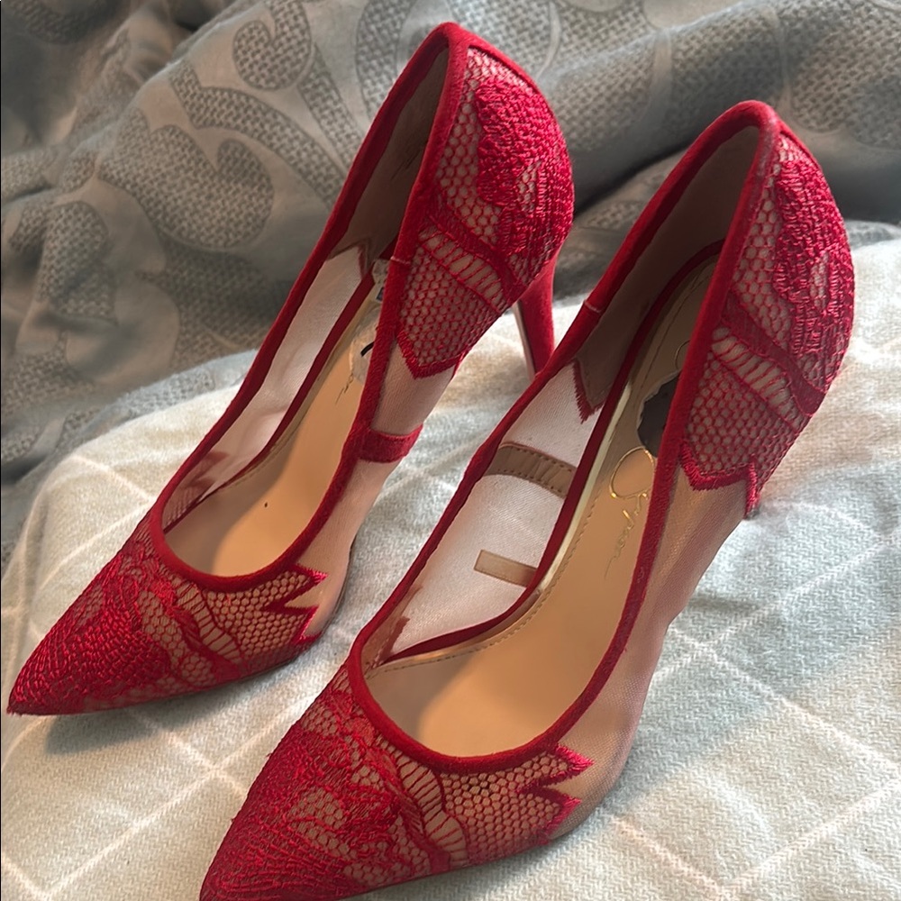 Jessica Simpson Red Lace Stiletto Heels
